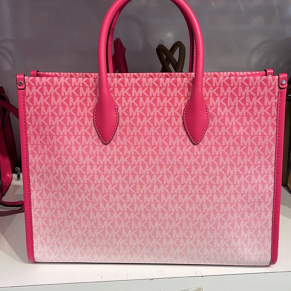 Michael Kors Mirella Medium Ombré Logo EW Tote Bag 
Dragonfruit 
NWT - Picture 9 of 14